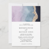 Paarse puinblauwe Waterverf Agate Gold Wedding Kaart (Voorkant)