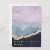 Paarse puinblauwe Waterverf Agate Gold Wedding Kaart (Voorkant)