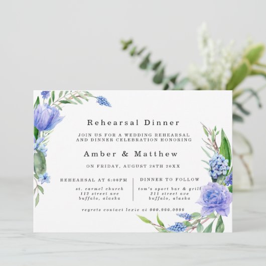 Paarse puistblauw hyacinth Peony repesal Dinner Kaart (Staand voorkant)