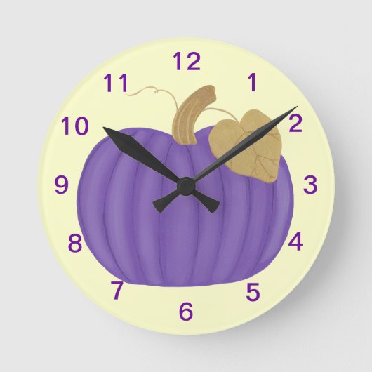 Paarse Pumpkin Gold Leaf Clock Ronde Klok (Voorkant)
