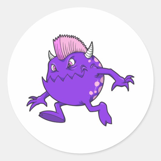 paarse punk duivel mohawk monster ronde sticker (Voorkant)