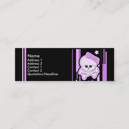 Paarse Punk schedel Mini Visitekaartje (Voorkant)