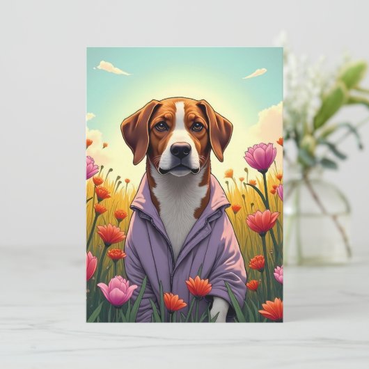 Paarse pup in bloei feestdagenkaart (Staand voorkant)