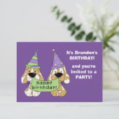 Paarse Puppies Kinderen van Birthday Kaart (Staand voorkant)