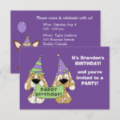 Paarse Puppies Kinderen van Birthday Kaart (Voorkant / Achterkant)