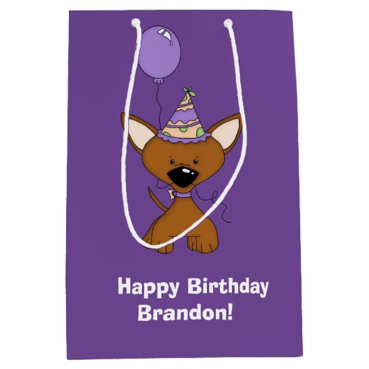Paarse Puppy Birthday op maat Medium Cadeauzakje (Voorkant)