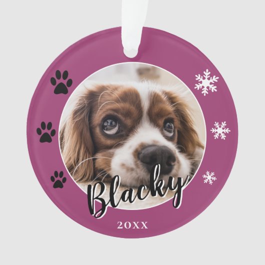 Paarse puppy hondennaam foto kerst aandenken ornament (voorkant)