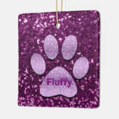 Paarse Puppy Paw Paarse Faux Glitter Keramisch Ornament (Links)