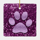 Paarse Puppy Paw Paarse Faux Glitter Keramisch Ornament (Achterkant)