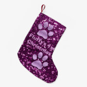 Paarse Puppy Paws Faux Glitter 1 kerst Kleine Kerstsok (Voorkant (Hangend))