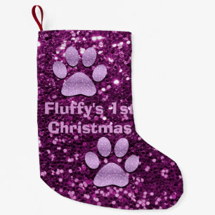 Paarse Puppypoten Nep Glitter 1e Kerstmis Kleine Kerstsok