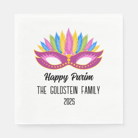 Paarse Purim Masquerade familienaam Servet (Voorkant)
