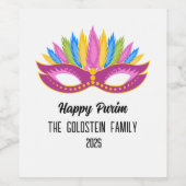 Paarse Purim Masquerade familienaam Wijn Etiket (Enkel label)