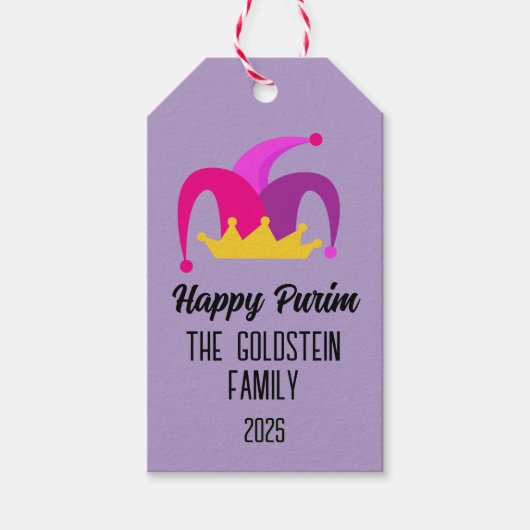 Paarse Purim Pet Familienaam Favoriete Tassen Cadeaulabel (Voorkant)
