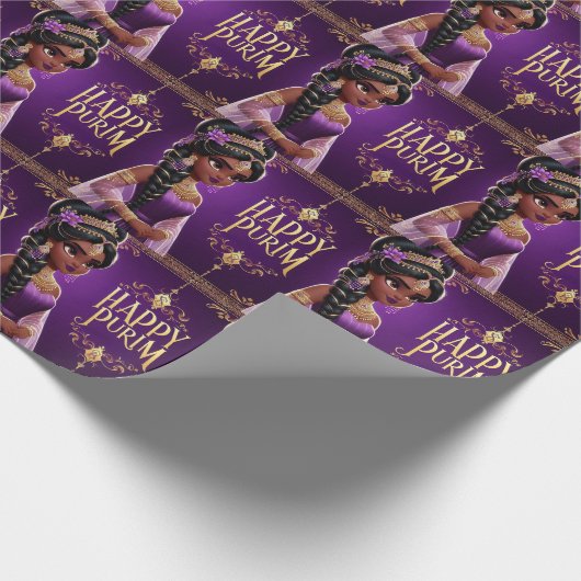 Paarse Purim Princess Wrapping Paper Roll Cadeaupapier (Hoek)