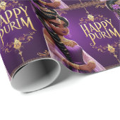 Paarse Purim Princess Wrapping Paper Roll Cadeaupapier (Rol Hoek)