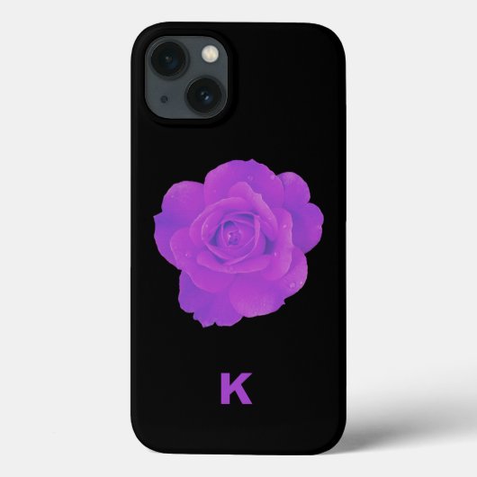 Paarse Purperen Donkere Bloemrijke Roos Monogram E Case-Mate iPhone Case (Achterkant)
