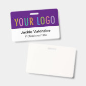 Paarse PVC Naam Badge Horizontale Logo Personeel I (Voor- en achterkant)