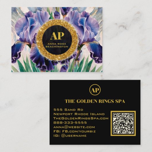 *~ PAARSE QR AP10 IRIS Flowers Goud Visitekaartje (Voorkant / Achterkant)