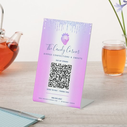 Paarse QR-code betaal hier aardbeienstutjes Reclamebord Met Voetstuk (Insitu)