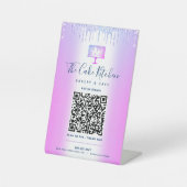 Paarse QR-code Betaal hier Cake Bakkerij Glitter D Reclamebord Met Voetstuk (Voorkant)