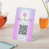 Paarse QR-code Betaal hier Cake Bakkerij Glitter D Reclamebord Met Voetstuk (Insitu)
