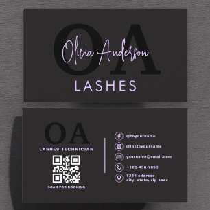 Paarse QR Code Eye Lashes Technician Zwart Visitekaartje