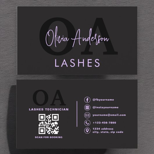Paarse QR Code Eye Lashes Technician Zwart Visitekaartje