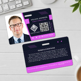 Paarse QR Code Foto ID Badge | bedrijfsmedewerker