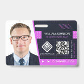 Paarse QR Code Foto ID Badge | bedrijfsmedewerker (Voorzijde)