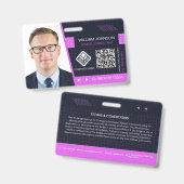 Paarse QR Code Foto ID Badge | bedrijfsmedewerker (Voor- en achterkant)