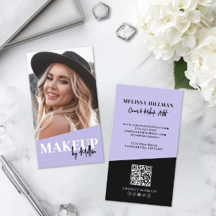 Paarse QR Code Foto Make-up Verticaal Visitekaartje