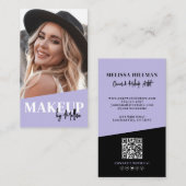 Paarse QR Code Foto Make-up Verticaal Visitekaartje (Voorkant / Achterkant)