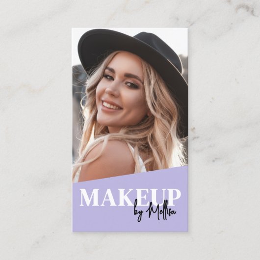 Paarse QR Code Foto Make-up Verticaal Visitekaartje (Voorkant)
