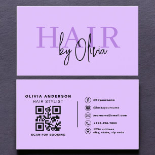 Paarse QR Code Hair Stylist Typografie Visitekaartje