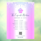 Paarse QR Code Menu Uren Cupcake Bakkerij Glitter Raamsticker (Vel 3)