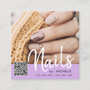 Paarse QR-code nagelt foto-visitekaartjes Vierkante Visitekaartje