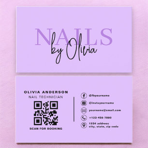 Paarse QR Code Nail Specialist Artiest Typografie Visitekaartje