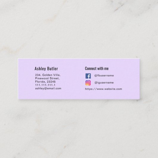 Paarse QR Code Schoonheid Make-up Artiest Mini Visitekaartje (Achterkant)