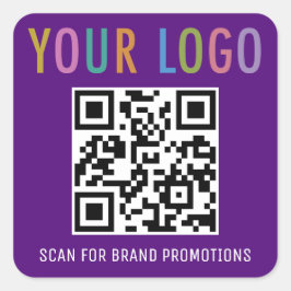 Paarse QR Code Sticker Custom Business Logo Square