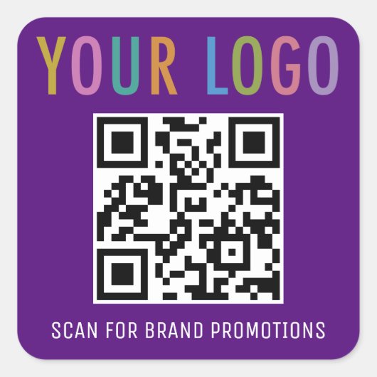 Paarse QR Code Sticker Custom Business Logo Square (Voorkant)