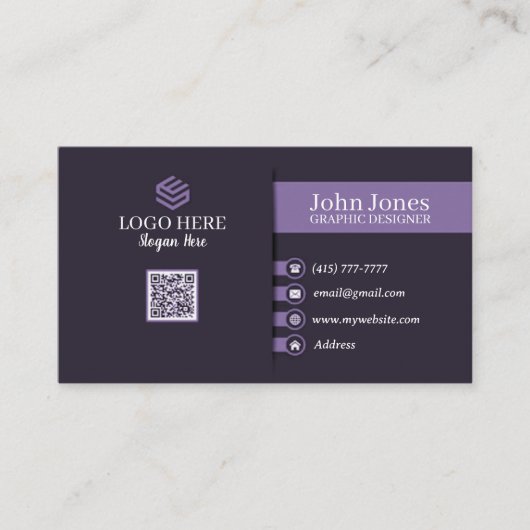 Paarse QR Code Visitekaartjes 23 Verpakking van 10 (Voorkant)