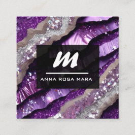 *~* Paarse QR Lavendel Glam Luxe Initiaal AP66 Vierkante Visitekaartje