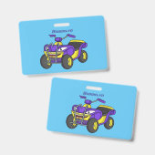 Paarse Quad fiets cartoon illustratie Badge (Voor- en achterkant)