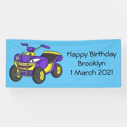 Paarse Quad fiets cartoon illustratie  Spandoek (Horizontaal)