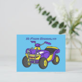 Paarse quad-fietsenafbeelding cartoon briefkaart (Staand voorkant)