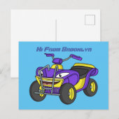 Paarse quad-fietsenafbeelding cartoon briefkaart (Voorkant / Achterkant)