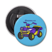 Paarse quad-fietsenafbeelding cartoon button flesopener (Voorkant)