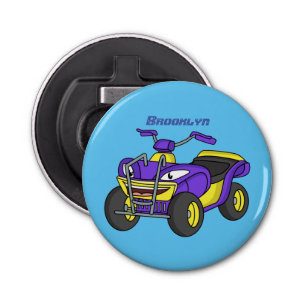 Paarse quad-fietsenafbeelding cartoon button flesopener