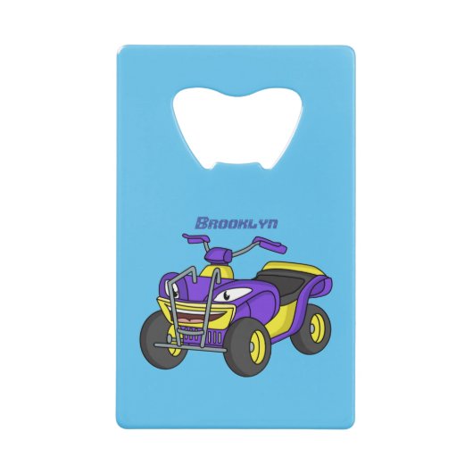 Paarse quad-fietsenafbeelding cartoon creditkaart flessenopener (Voorkant)